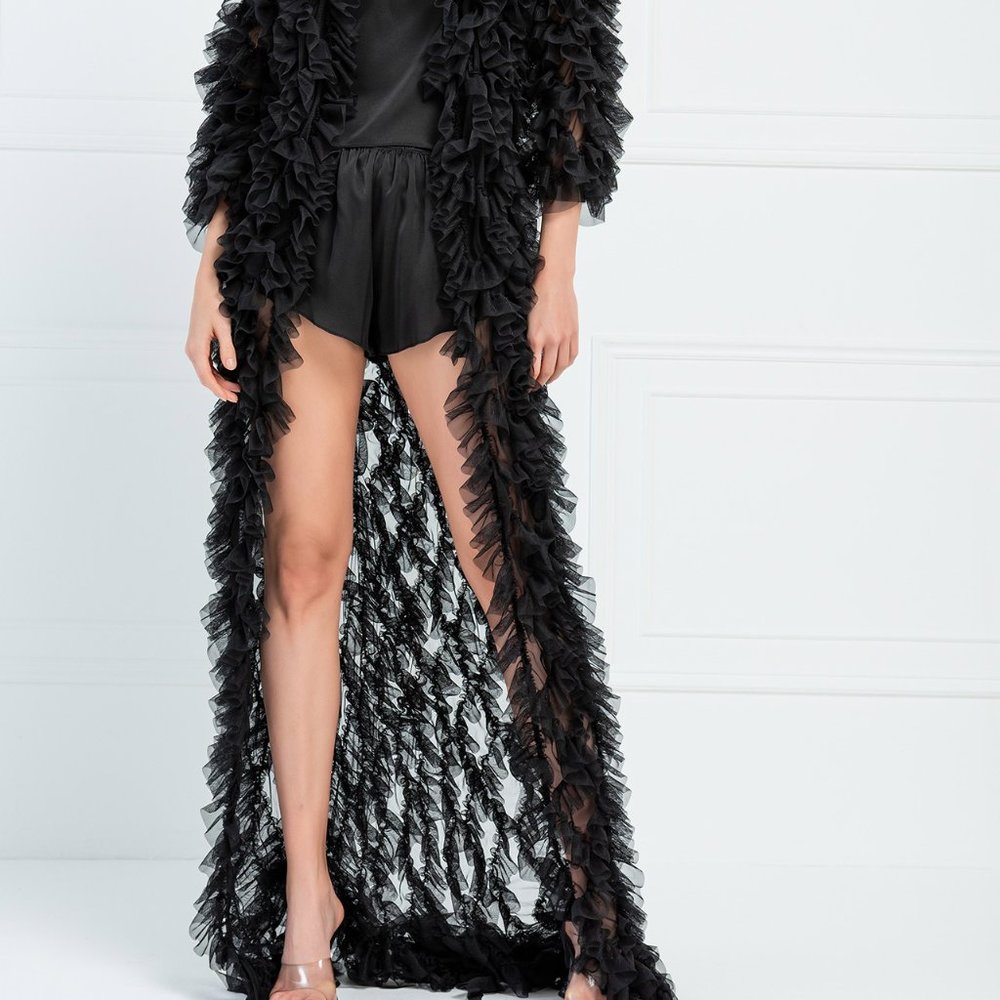 Black Ruffle Tulle Duster Cardigan- 1 left❗️ - Picture 3 of 5